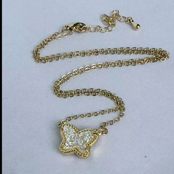 Kendra Scott Like Butterfly Druzy Necklace Gold Tone KS AB White Drusy NWOT - Picture 1 of 7